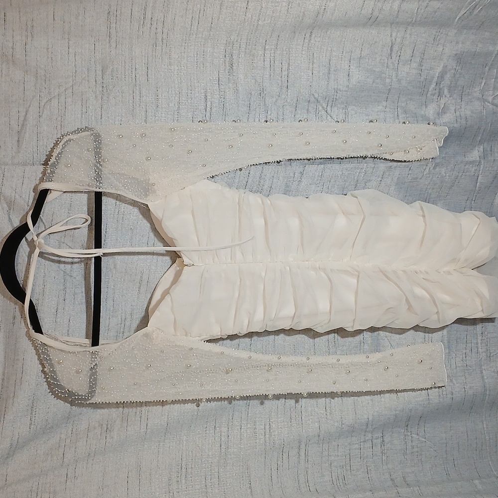 Oh Polly ST. Germain Embellished Long-Sleeve Mini White Dress Sz 0 - Picture 5 of 10